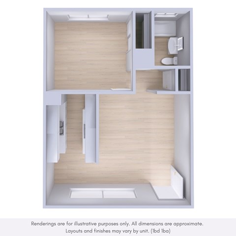 Floor plan for 1 bed, 1 bath, 540 sqft